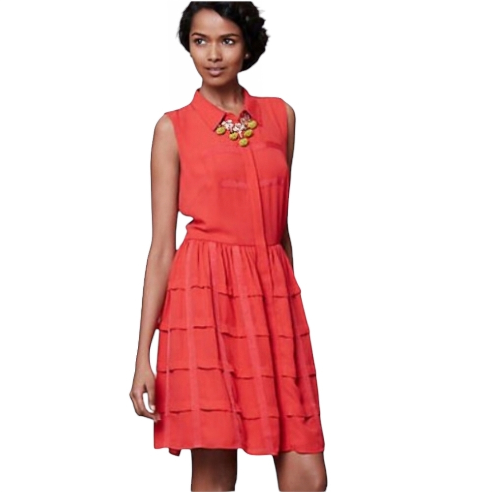 Sachin + Babi Red Tiered Habitual Shirt Retro Preppy Dress Women's Size 0